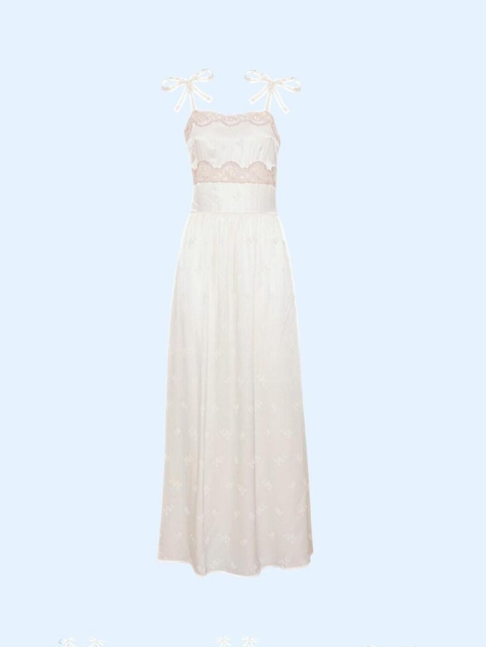 Loretta Caponi white satin lace trim maxi dress floral embroidery & bow straps S - Picture 2 of 7
